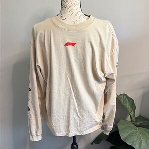 PacSun Formula 1 Long Sleeve Shirt XL Beige F1 Racing Graphic‎ Tee Streetwear